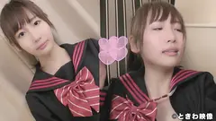 都内在住アニメ声ミニマム女子大2年生と制服コス3P！顔射してパイパンマ○コに中出し！のサムネイル画像